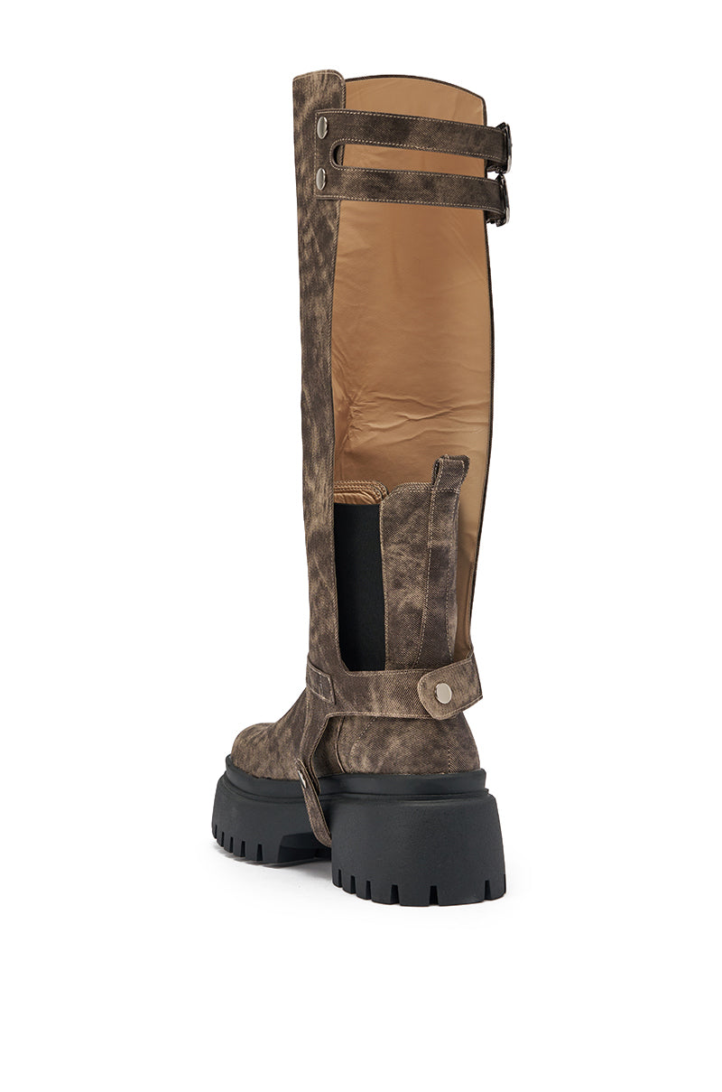 AZALEA WANG RAMPAGE BROWN DISTRESSED TWO PIECE COMBAT BOOT
