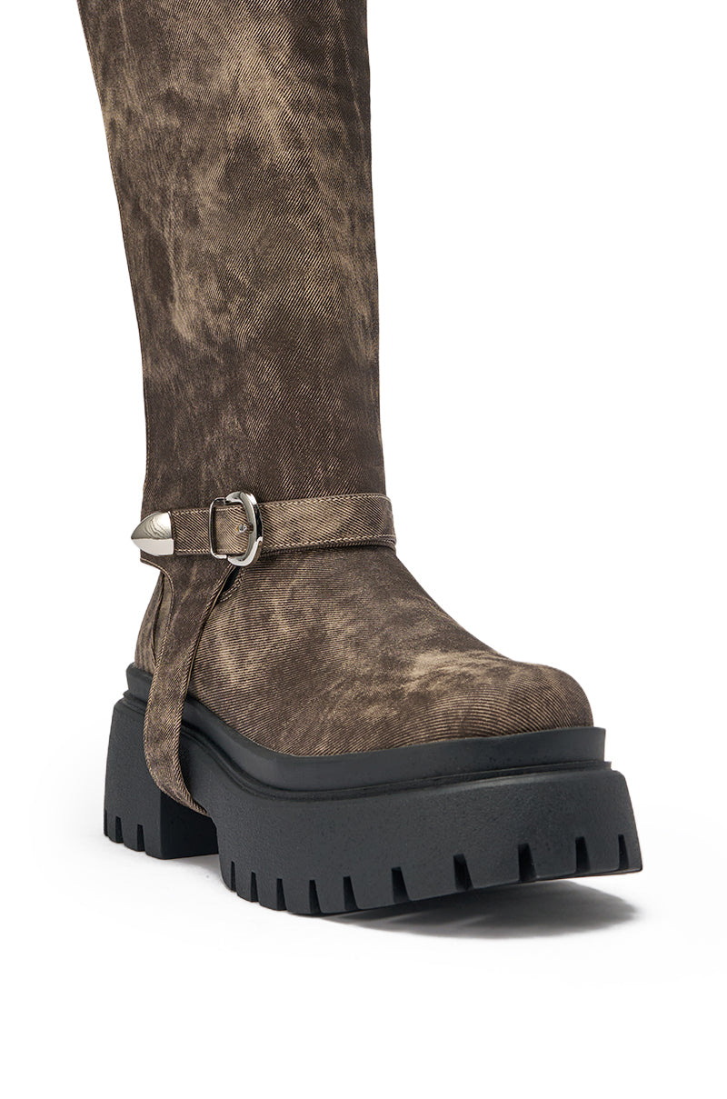 AZALEA WANG RAMPAGE BROWN DISTRESSED TWO PIECE COMBAT BOOT