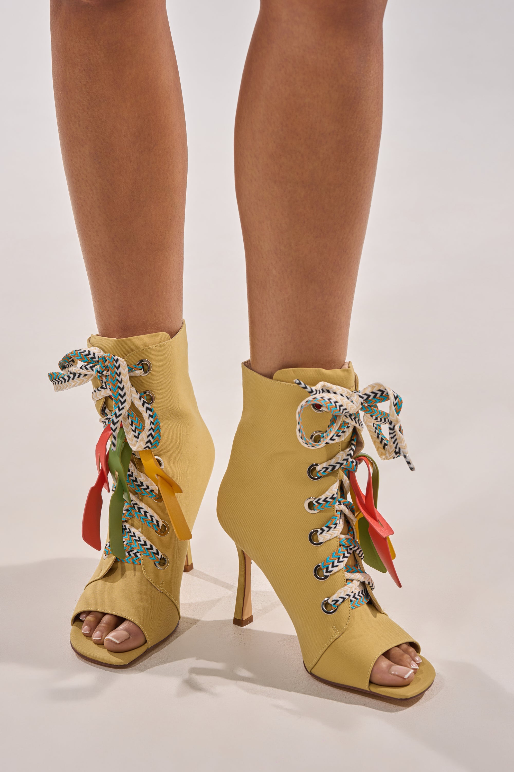 AZALEA WANG ROVEA KHAKI LACE UP STILETTO BOOTIE