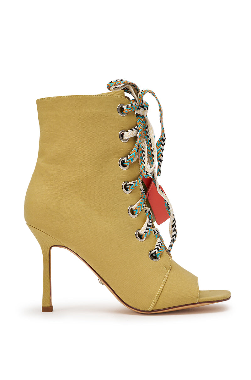 AZALEA WANG ROVEA KHAKI LACE UP STILETTO BOOTIE