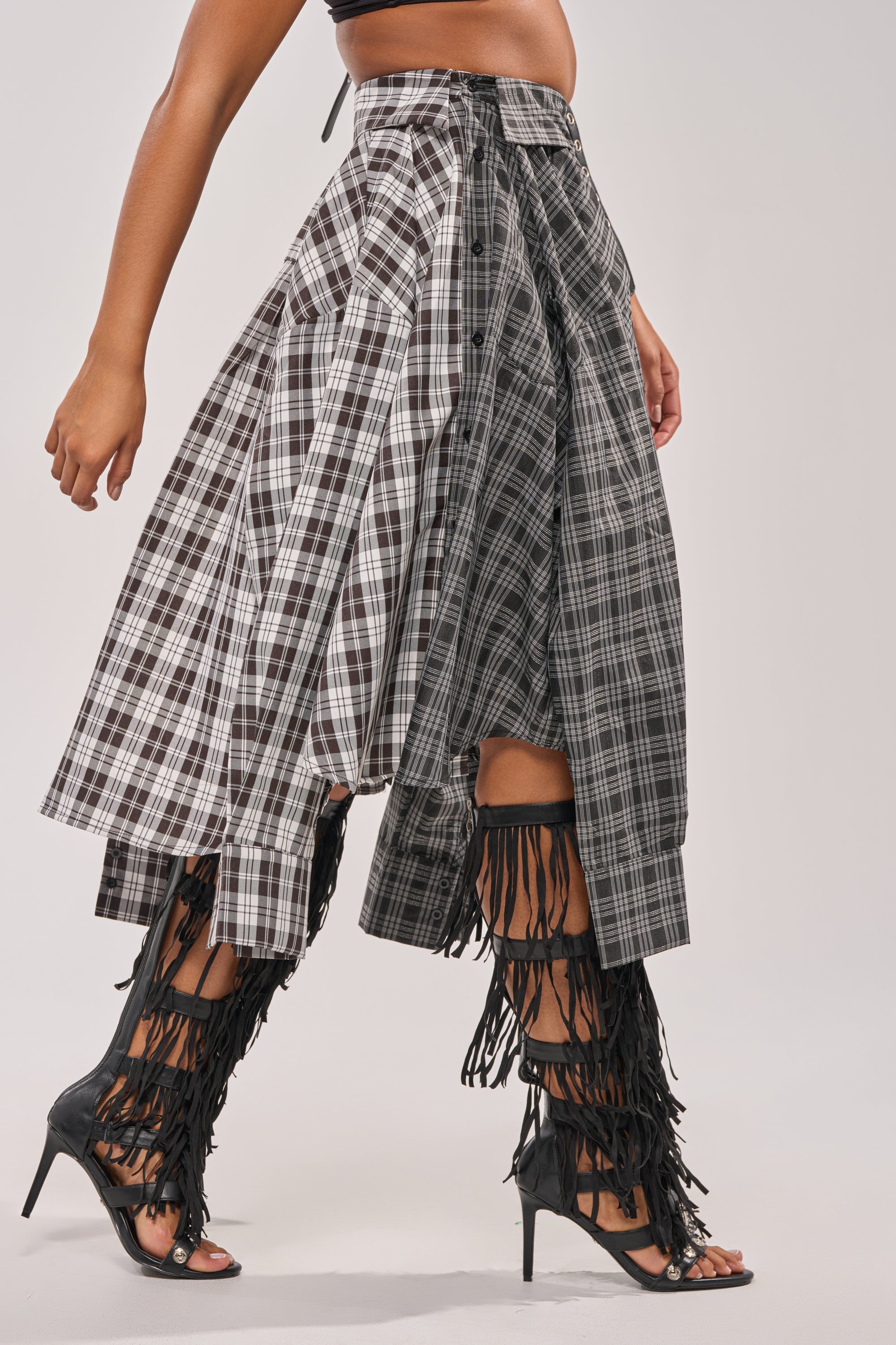 FALL VIBES PLAID MIDI SKIRT
