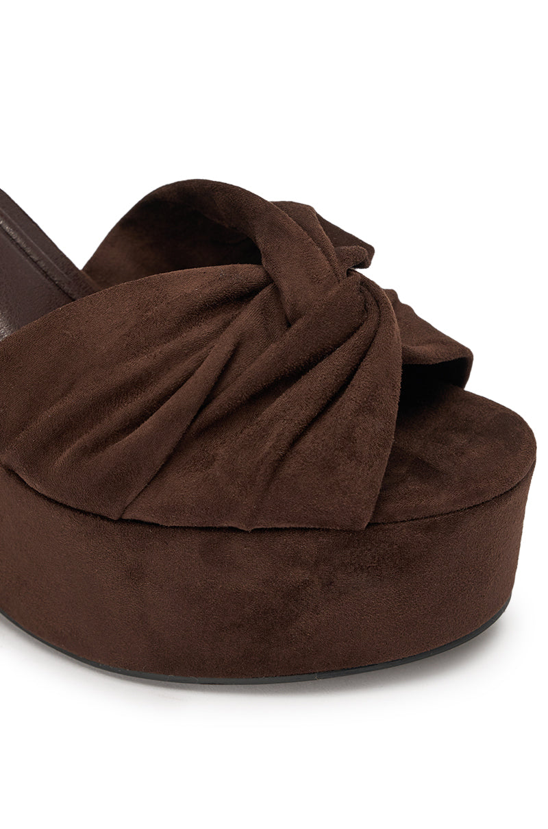 AZALEA WANG SAKI CHOCOLATE CHUNKY WRAP UP SANDAL