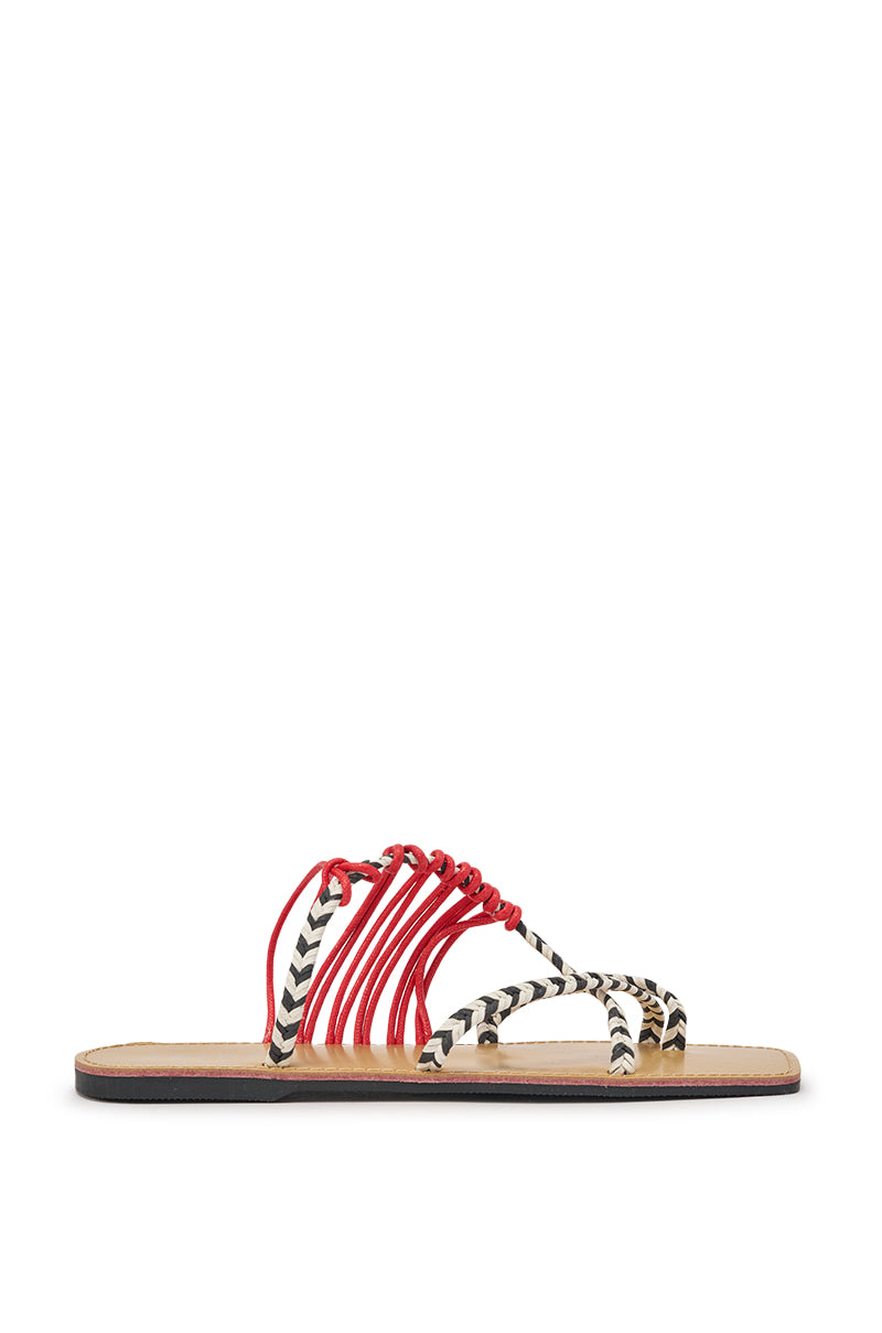 AKIRA SANSANVI RED MULTI ROPE FLAT SANDAL