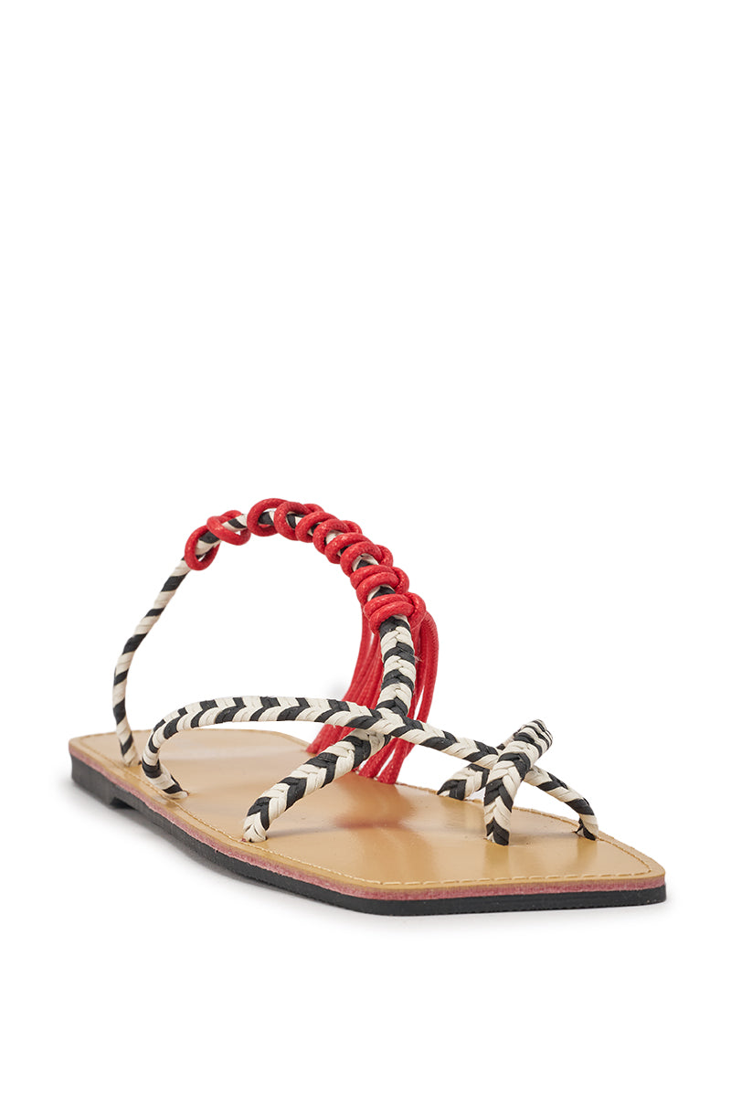AKIRA SANSANVI RED MULTI ROPE FLAT SANDAL