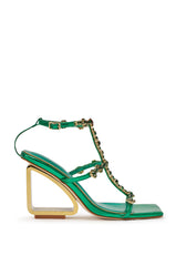 AZALEA WANG SCHANTELLE GREEN EMBELLISHED UPPER WEDGE SANDAL