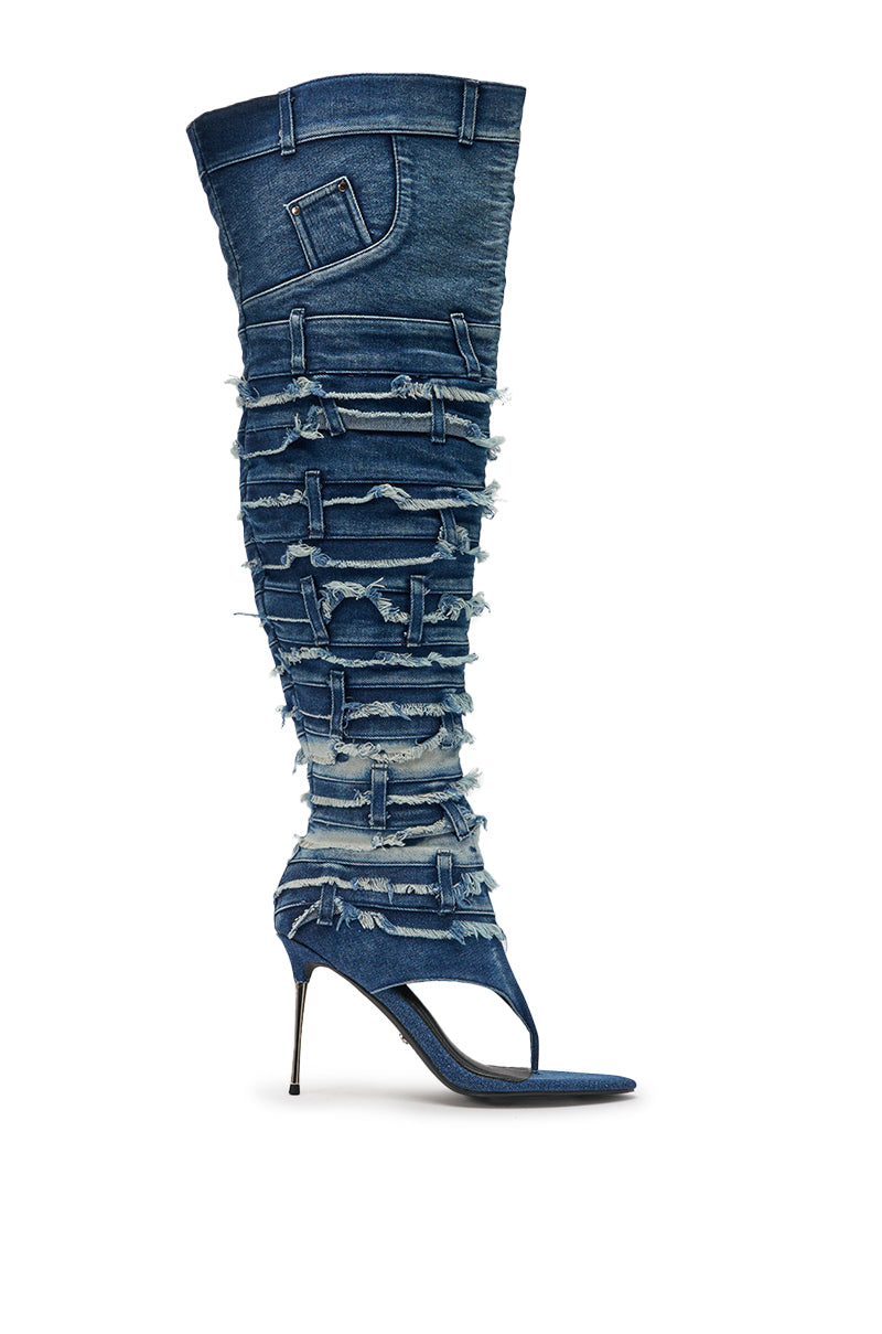 AZALEA WANG SENA DENIM STILETTO OPEN TOE BOOT