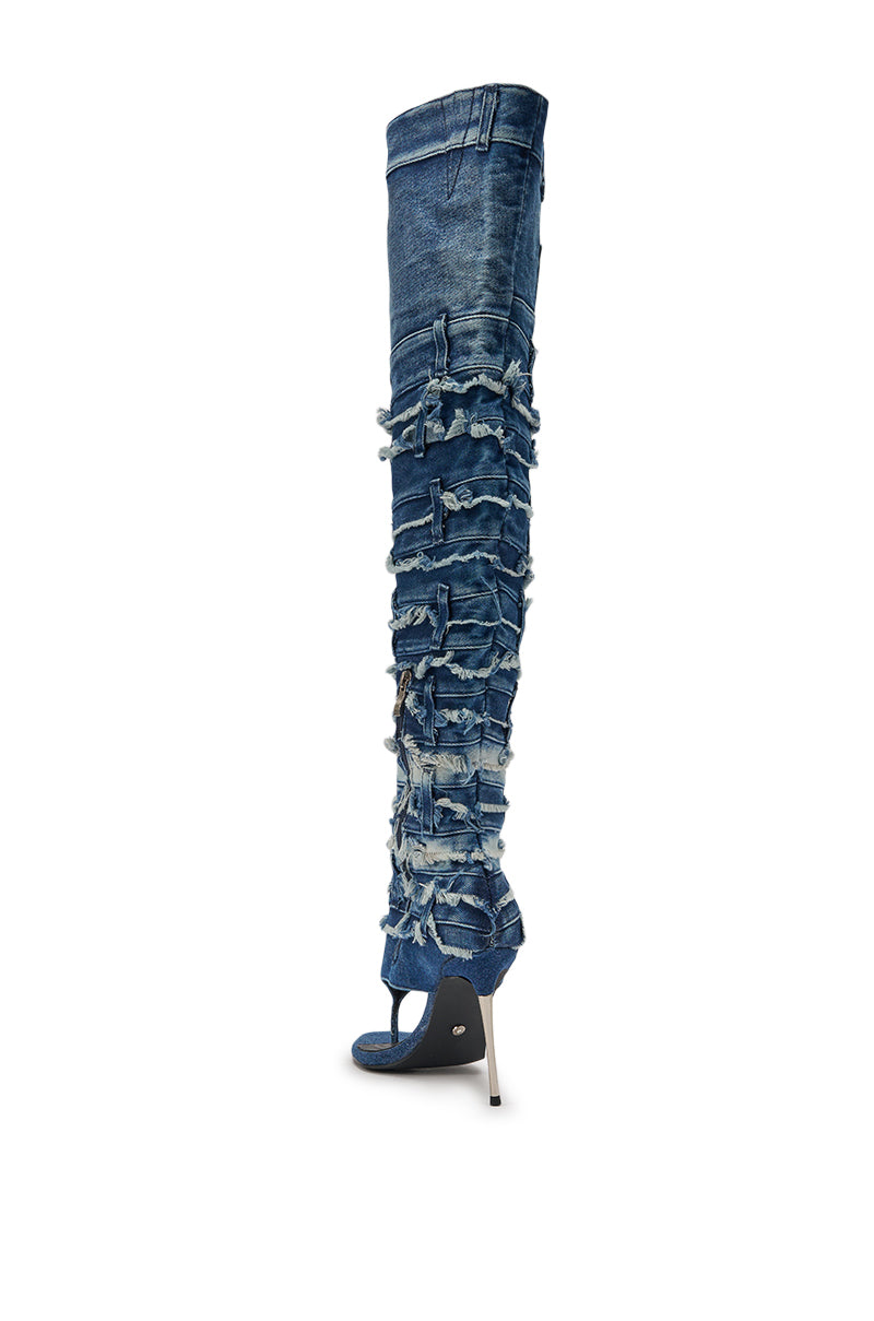 AZALEA WANG SENA DENIM STILETTO OPEN TOE BOOT
