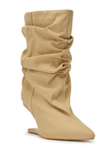 AZALEA WANG SERONA KHAKI INVISIBLE WEDGE BOOTIE