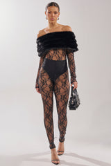LACE N FUR SLEEVELESS JUMPSUIT