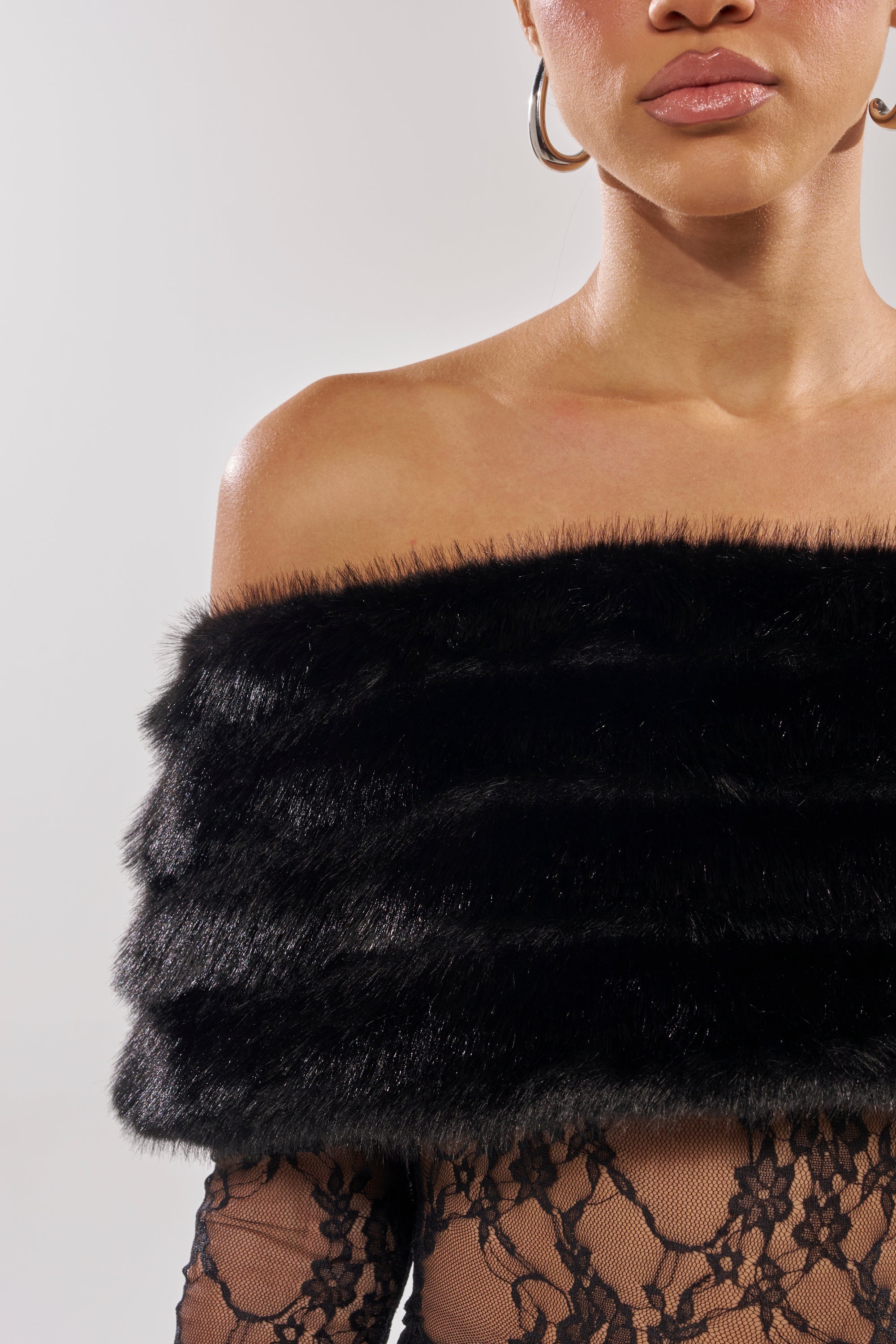 LACE N FUR SLEEVELESS JUMPSUIT