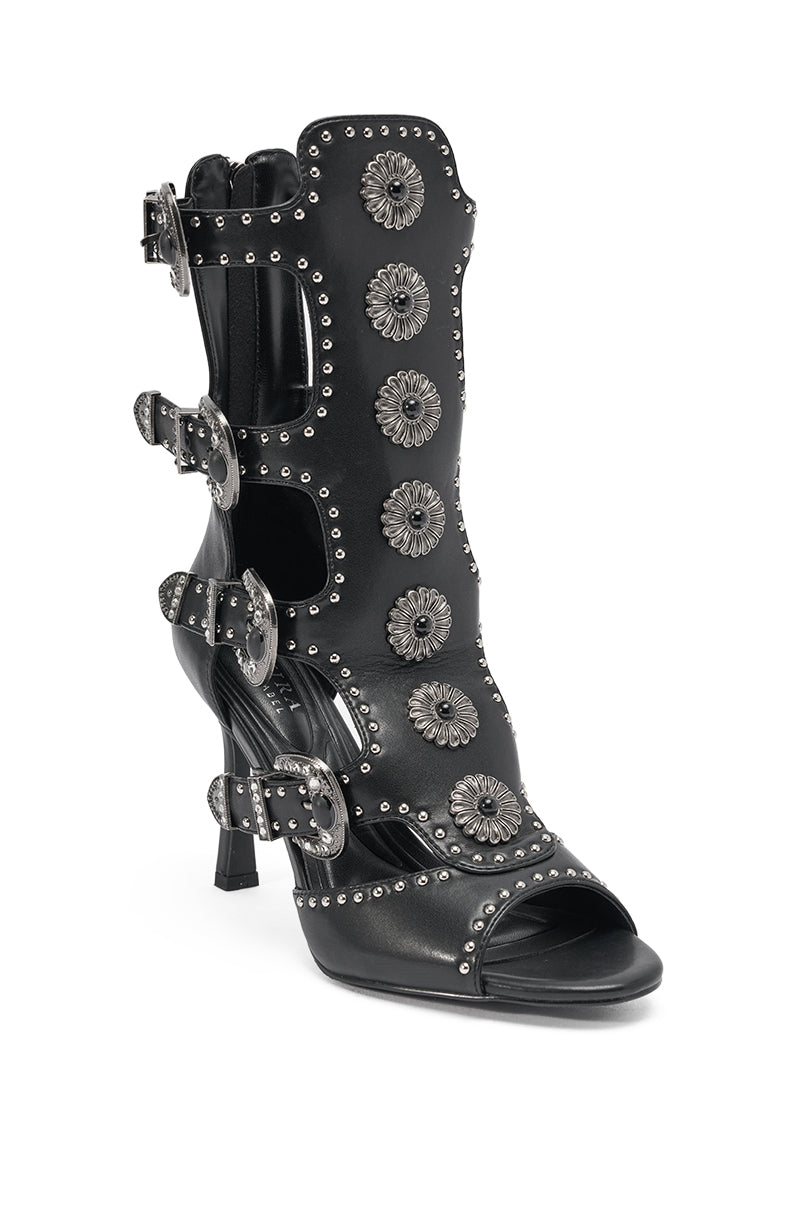AKIRA GOLD SOLVEIG BLACK EMBELLISHED WESTERN STILETTO SANDAL