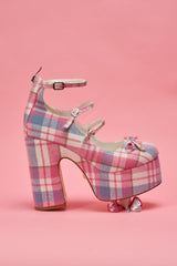 AZALEA WANG SPROUT PINK PLAID CHUNKY PUMP