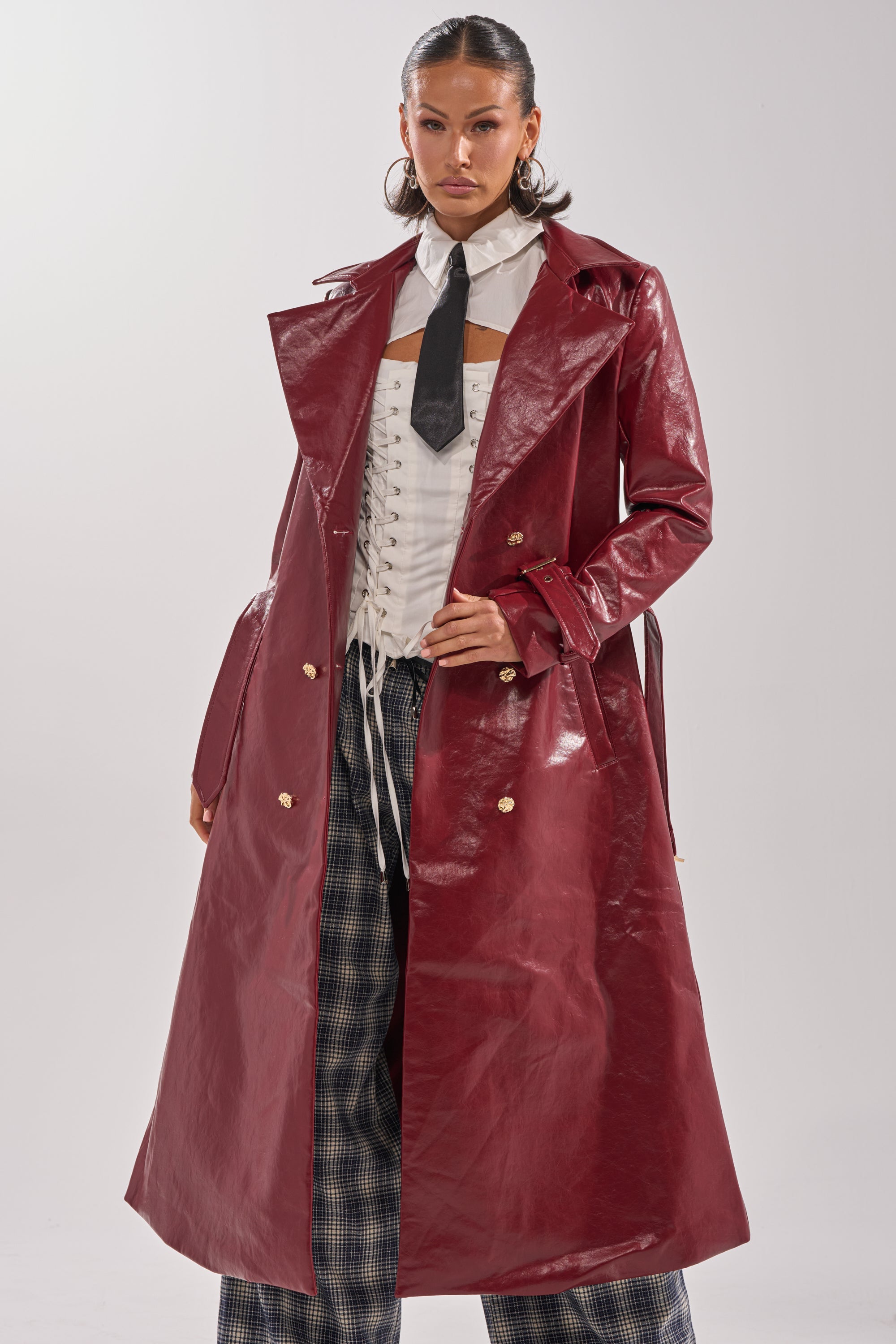 LADY DANGER FAUX LEATHER TRENCH