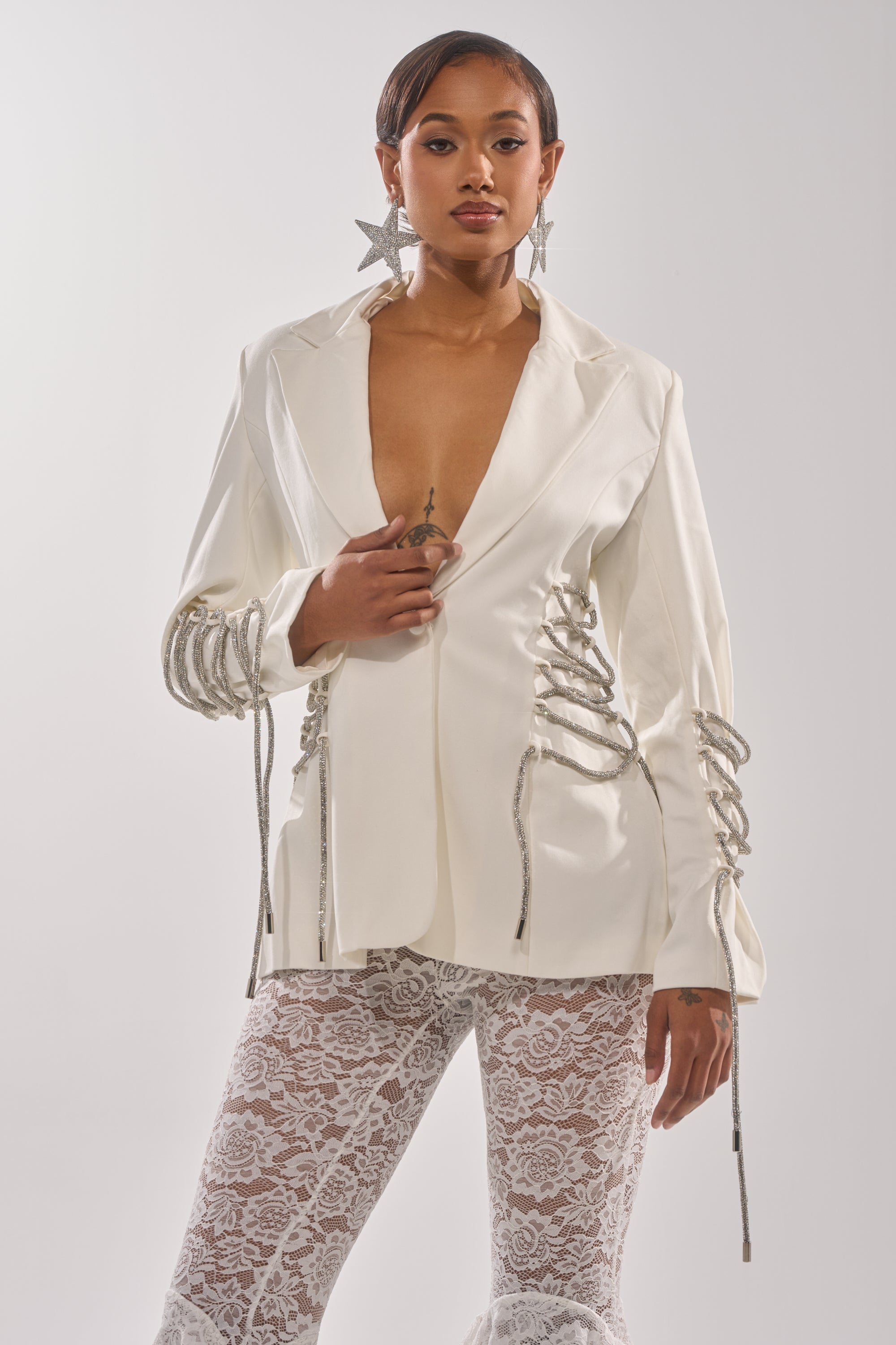 PRETTY PLEASE LACE UP BLAZER