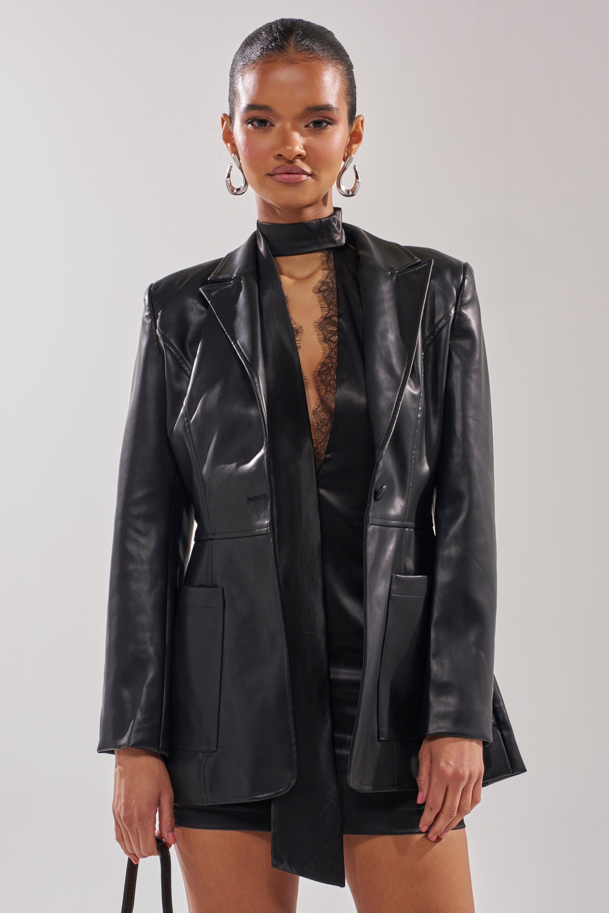 GOTTA GO FAUX LEATHER BLAZER