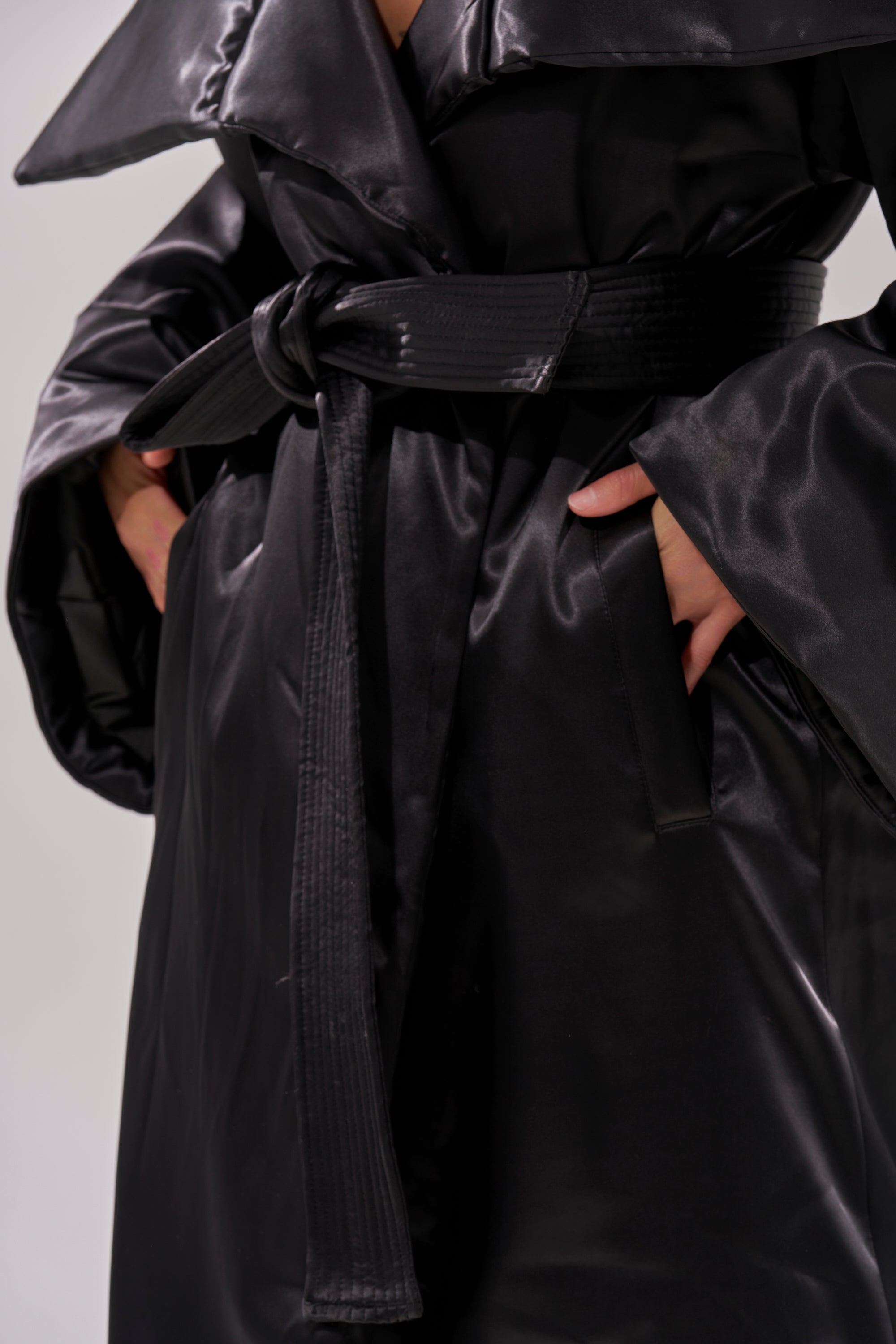 THE MOMENT SATIN PUFFER TRENCH