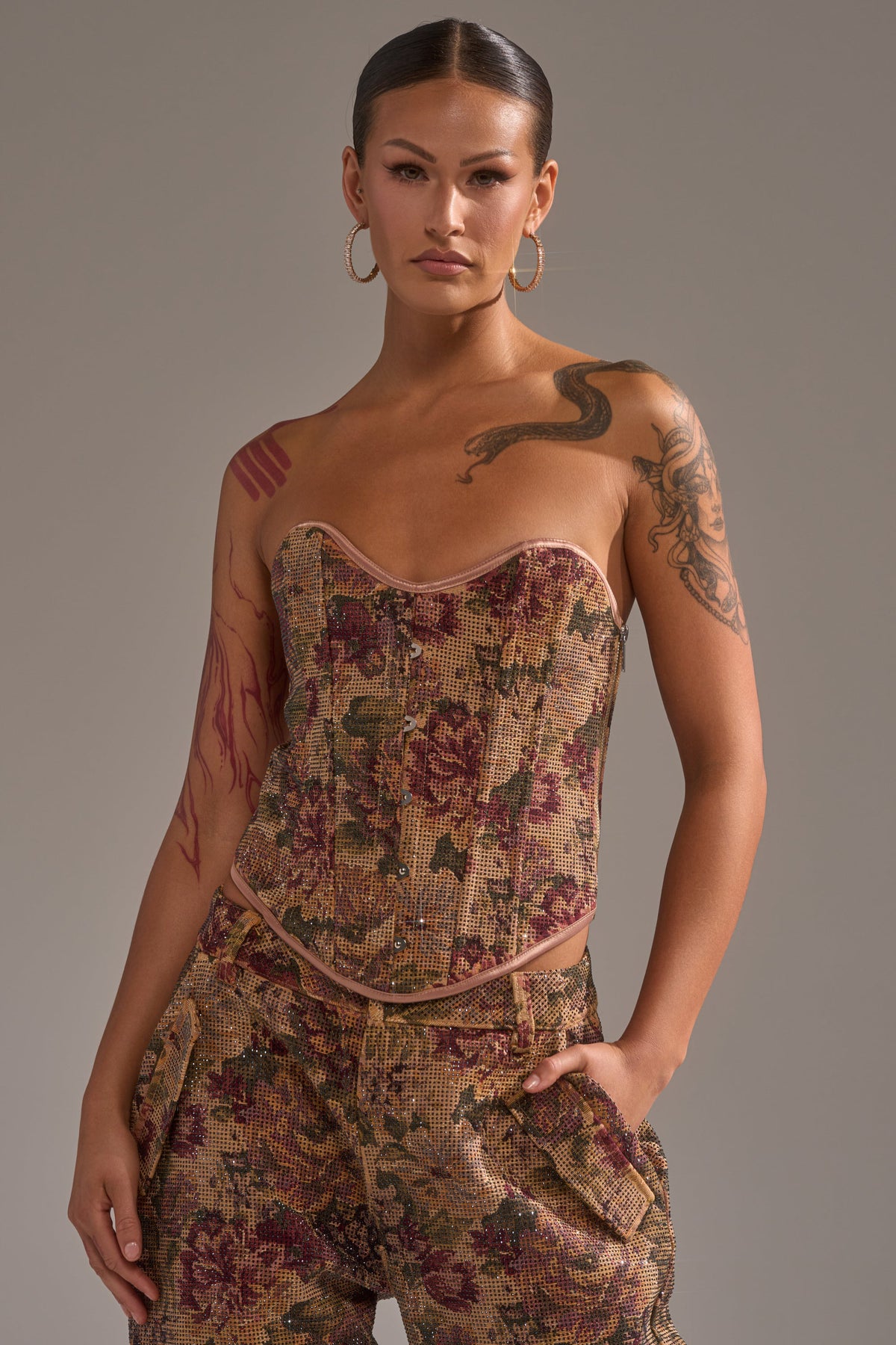 GLAM SQUAD RHINESTONE BROCADE CORSET