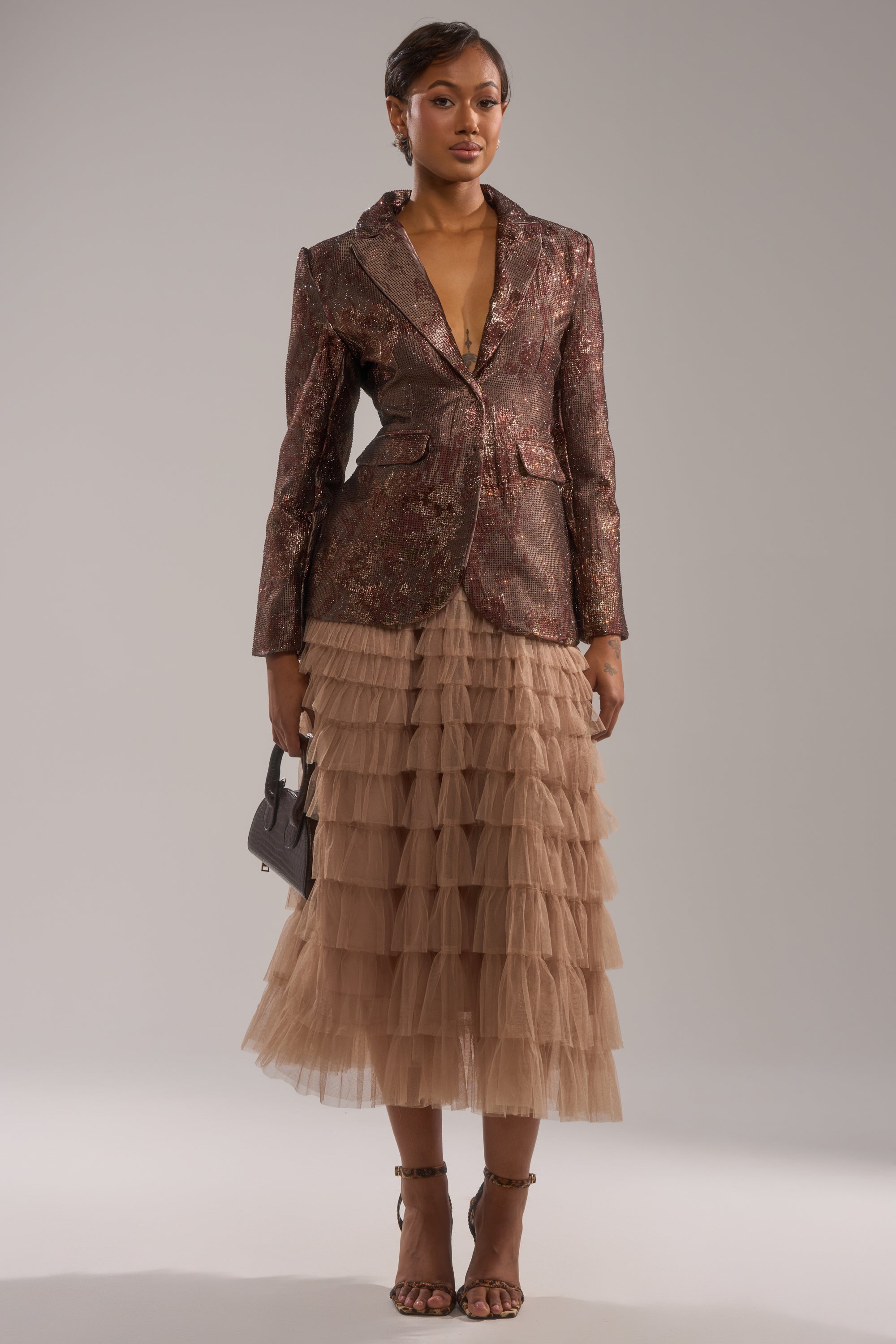 CELESTE EMBELLISHED BROCADE BLAZER