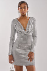 TOO HOT TO HANDLE RHINESTONE MINI DRESS IN SILVER