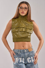 VANJA MOCK NECK FAUX LEATHER TOP