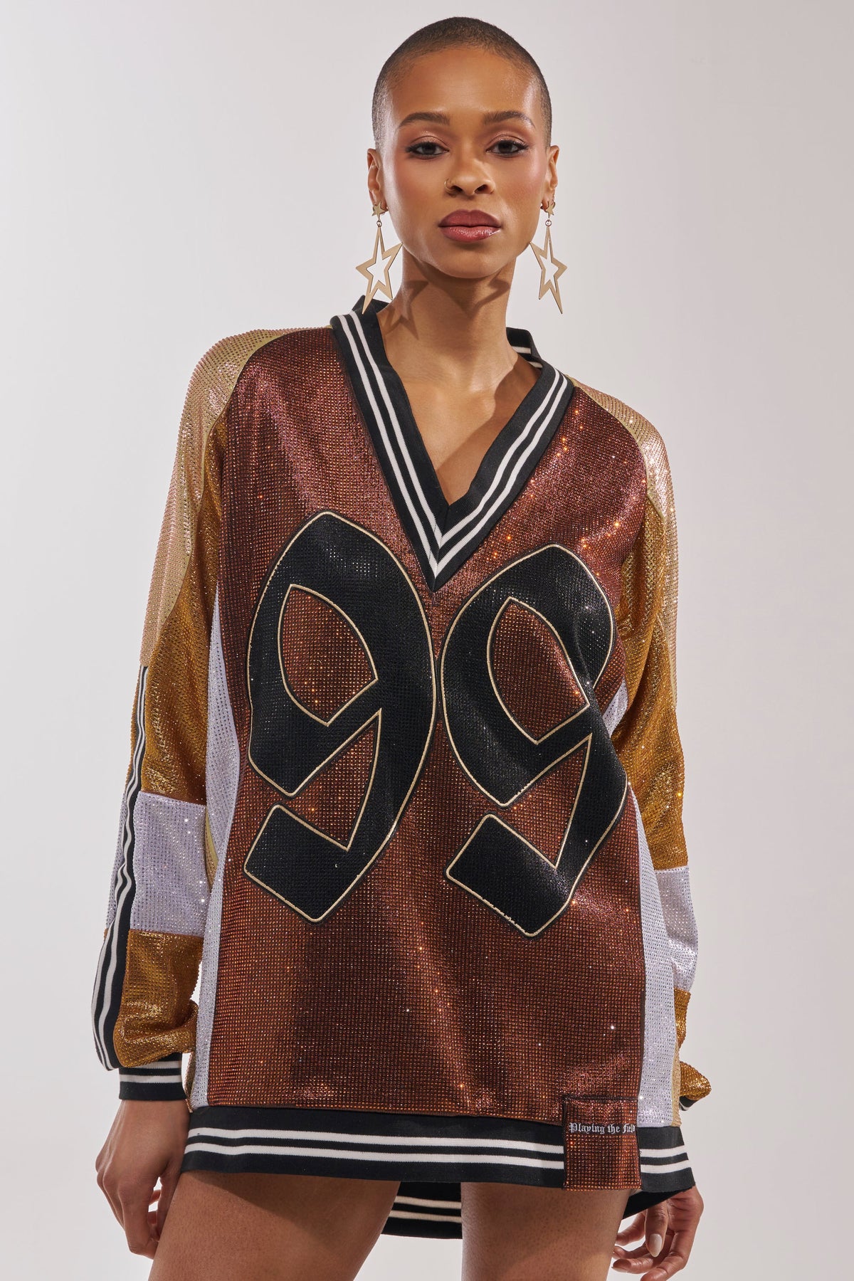 RYAN COLORBLOCK RHINESTONE JERSEY DRESS IN COCOA