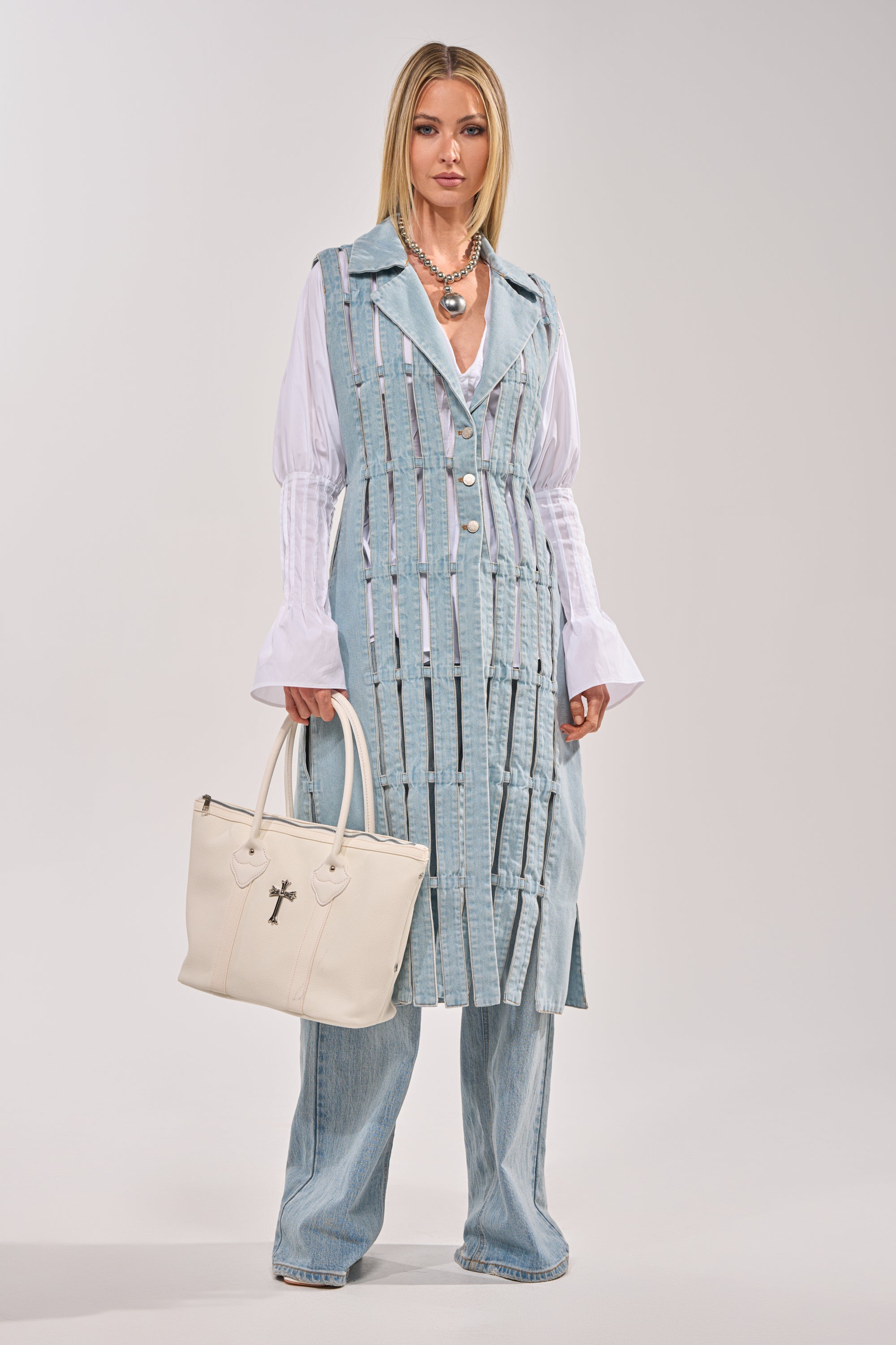 RIGHT THROUGH ME CUTOUT DENIM VEST