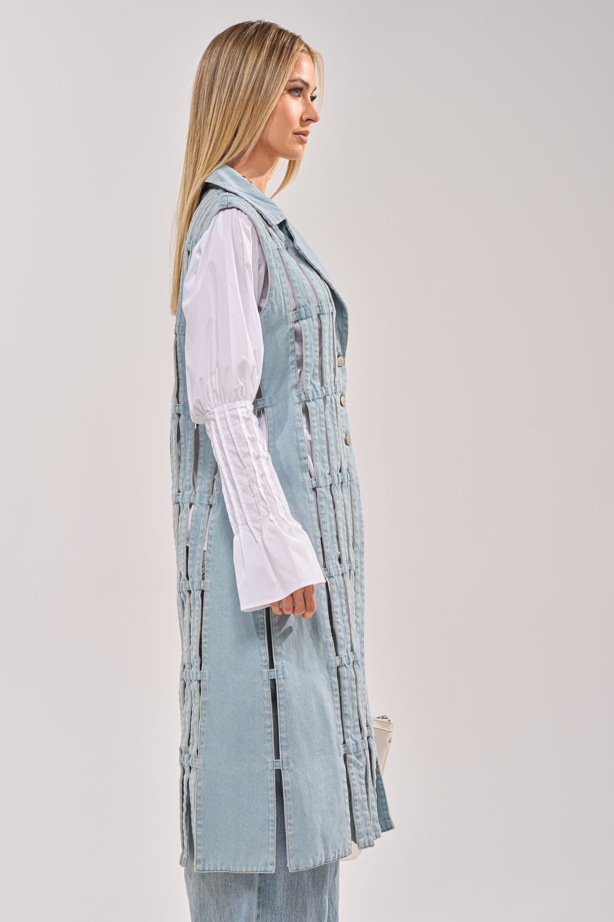 RIGHT THROUGH ME CUTOUT DENIM VEST