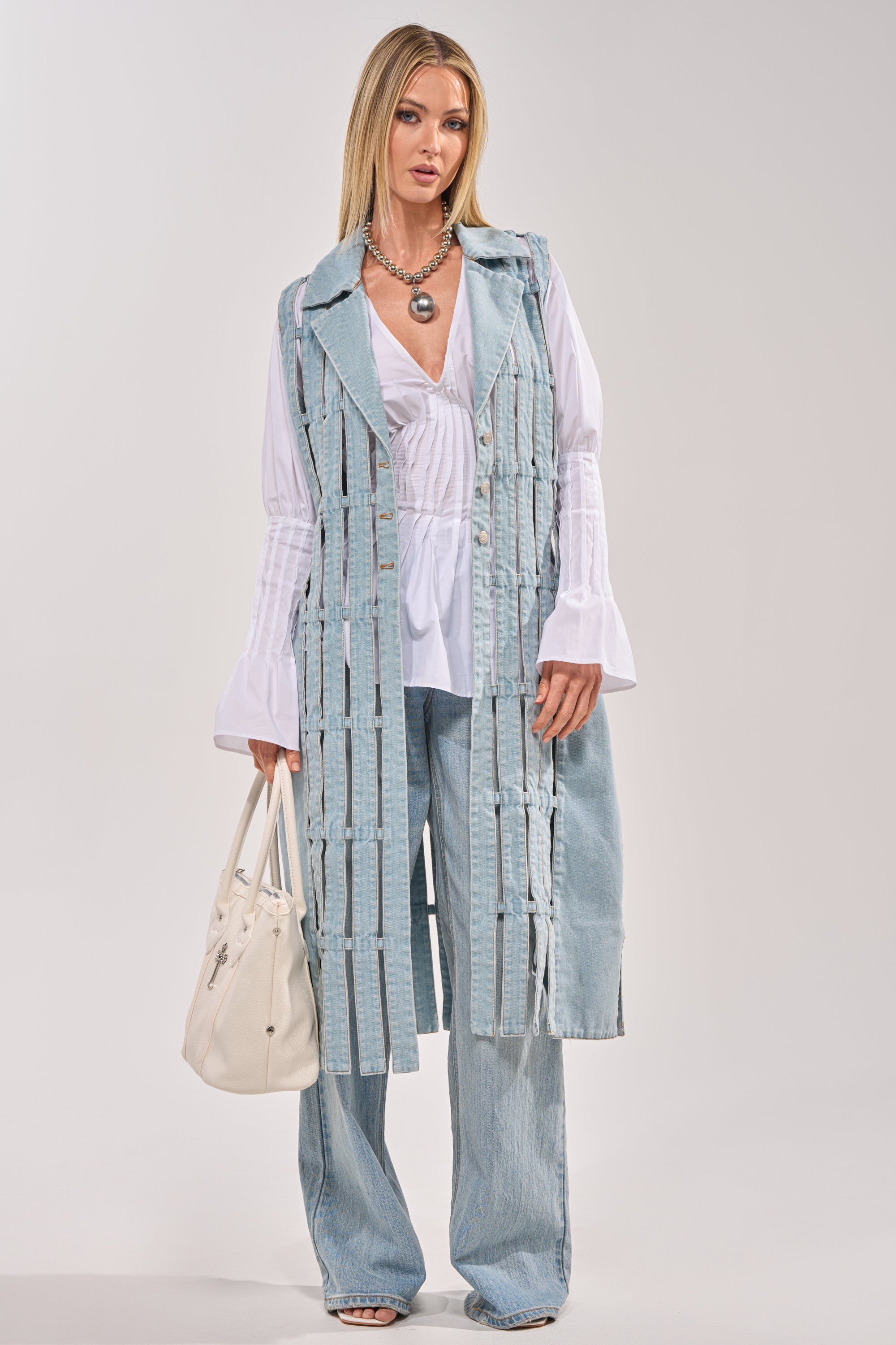 RIGHT THROUGH ME CUTOUT DENIM VEST