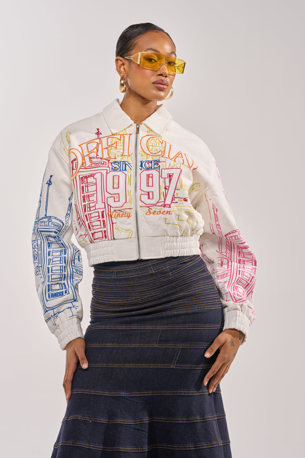 BEEN AROUND THE BLOCK EMBROIDERED BOMBER