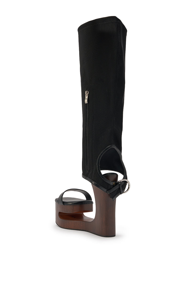 AZALEA WANG SWINDLE BLACK NOVELTY WEDGE SANDAL