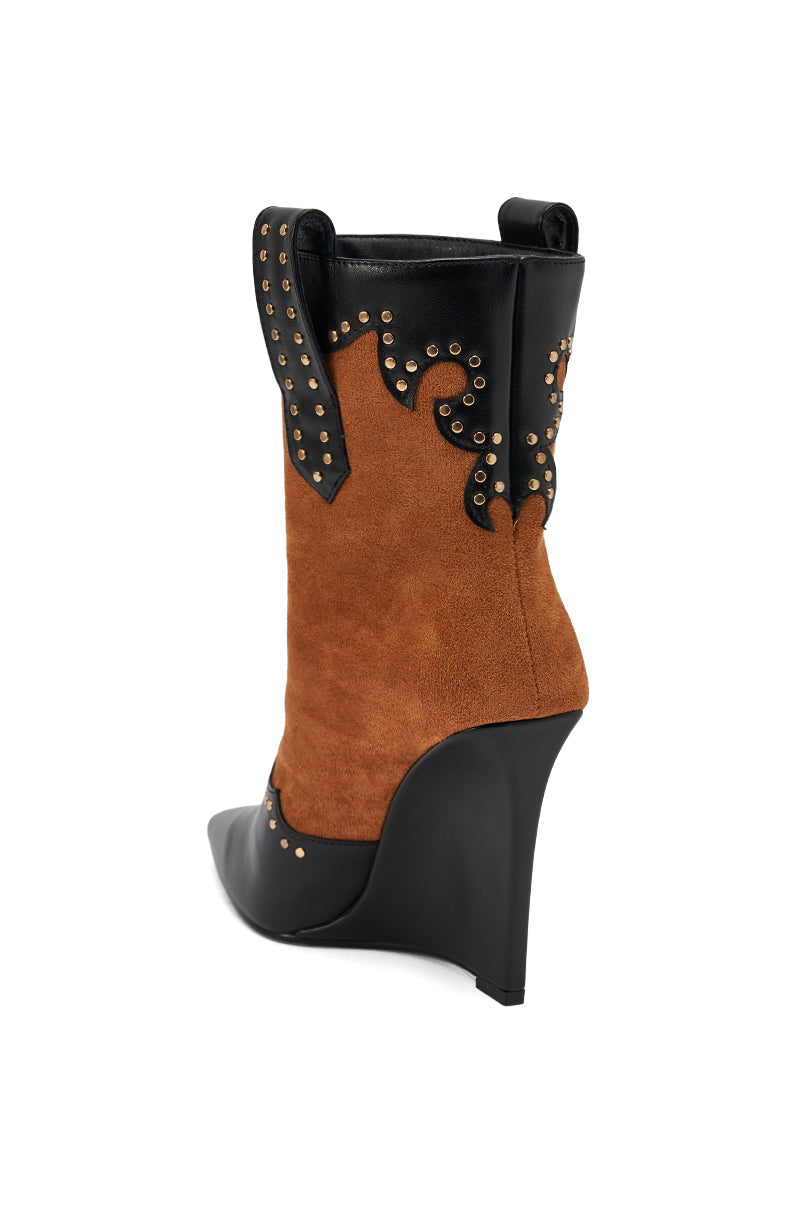 AZALEA WANG TALLULAH COGNAC WEDGE WESTERN BOOTIE
