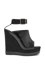 AZALEA WANG TANA BLACK MIXED MATERIAL WEDGE