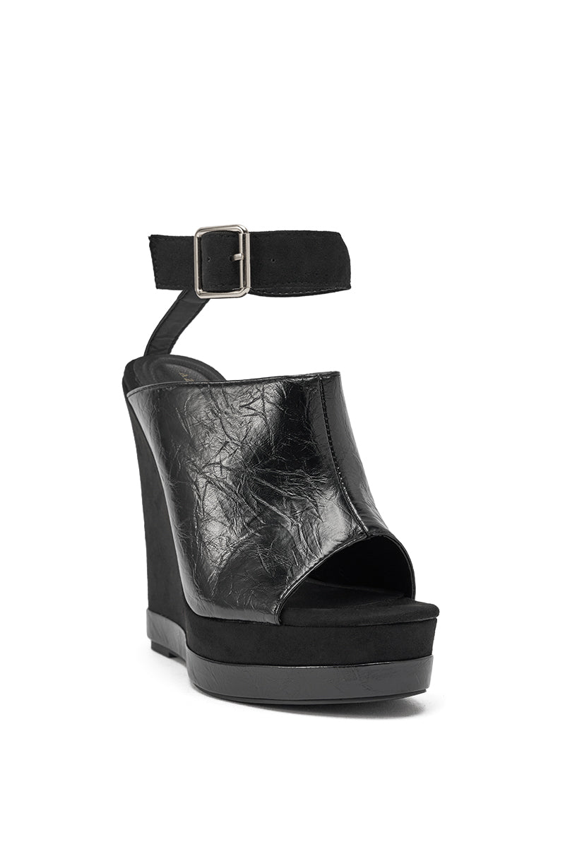 AZALEA WANG TANA BLACK MIXED MATERIAL WEDGE