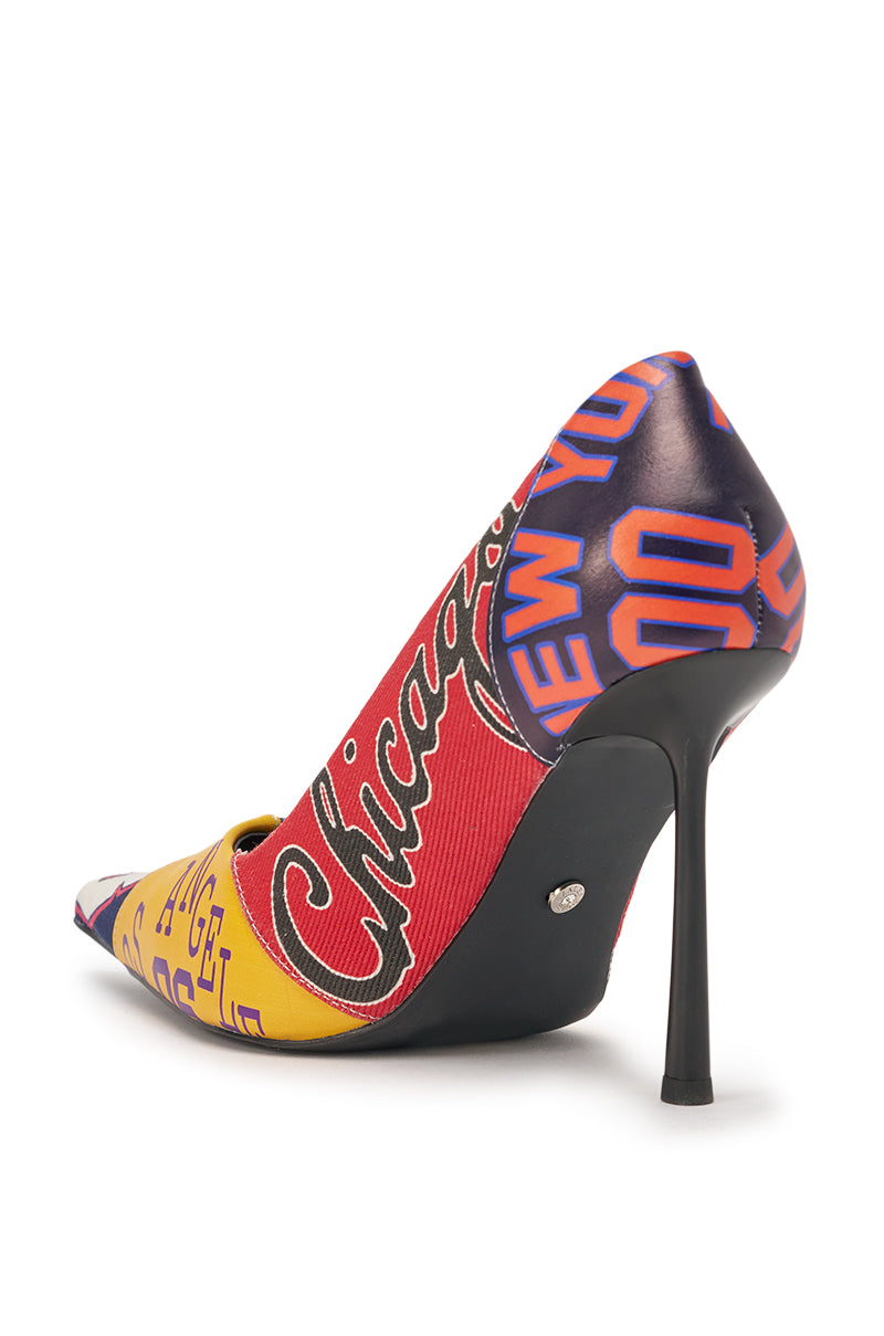 AZALEA WANG MULTI PRINTED STILETTO POINTED TOE PUMP