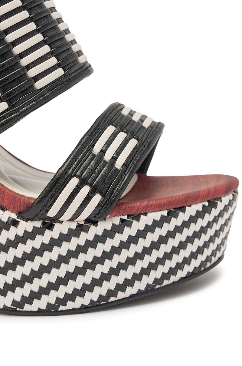AZALEA WANG TESERA BLACK WHITE PLATFORM WOVEN SANDAL