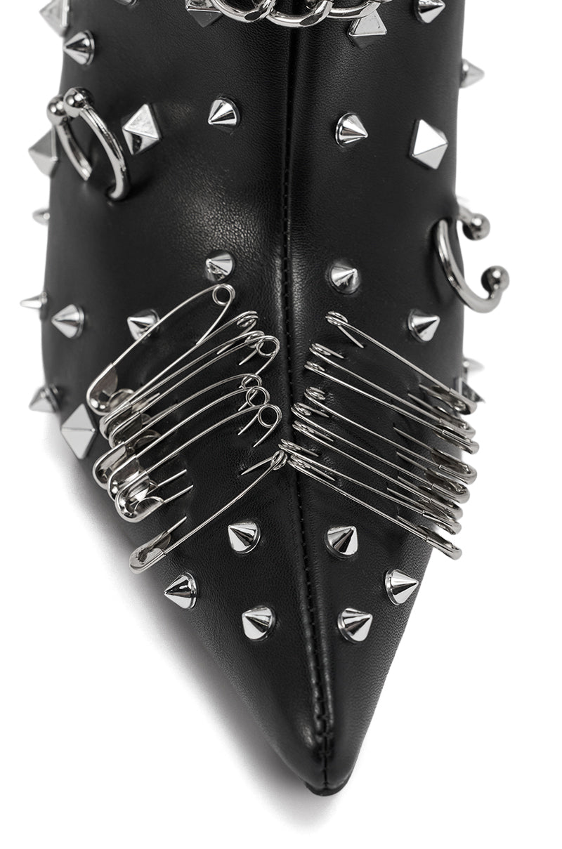 AZALEA WANG THRIGRUN BLACK SILVER HARDWARE STILETTO BOOTIE