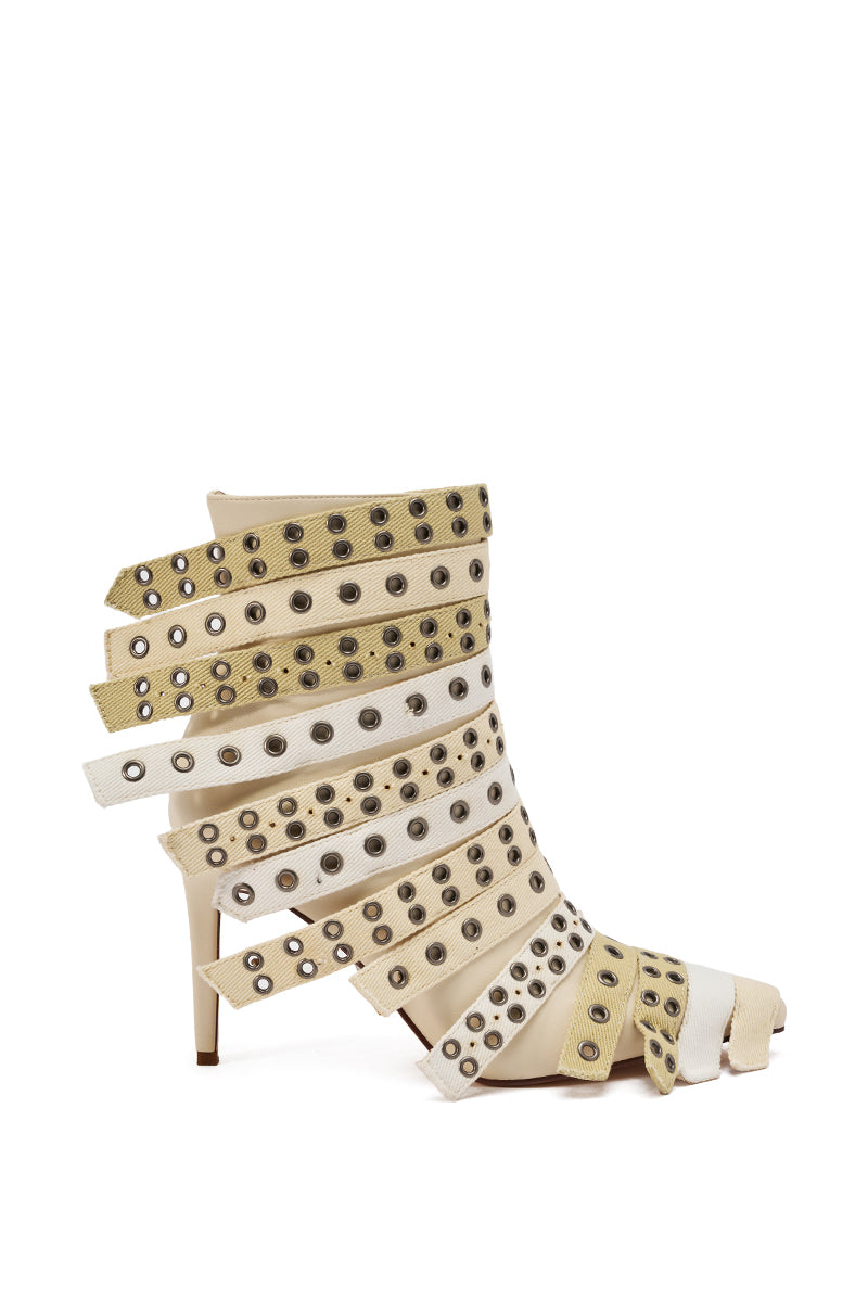AZALEA WANG UZMA BONE DENIM SILVER HARDWARE STILETTO BOOTIE