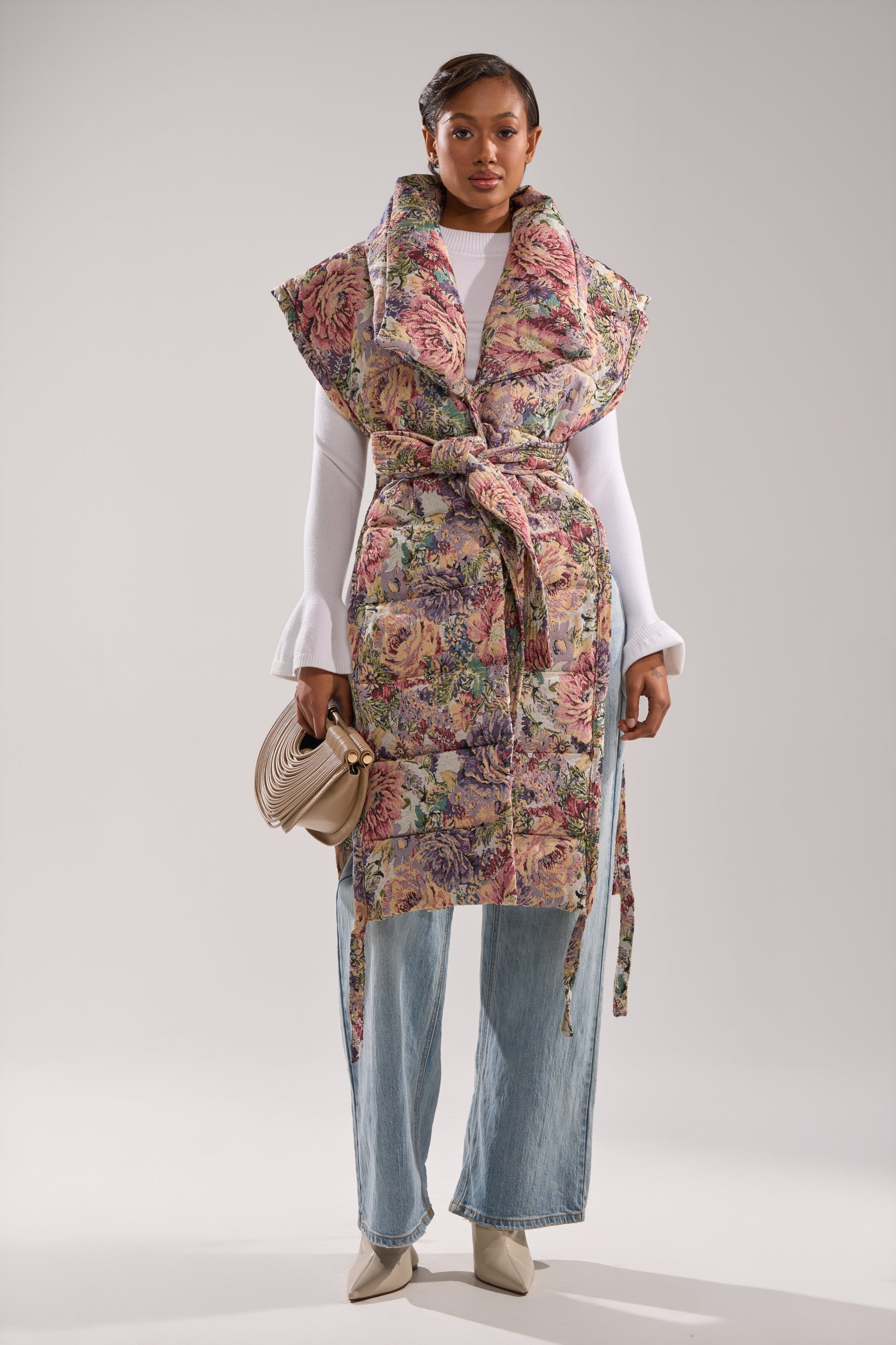 PILOT JONES LONGLINE PUFFER VEST IN TAPESTRY