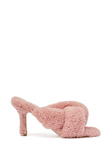 AZALEA WANG PINK VALE IVORY SHERPA LOW HEEL MULE SANDAL