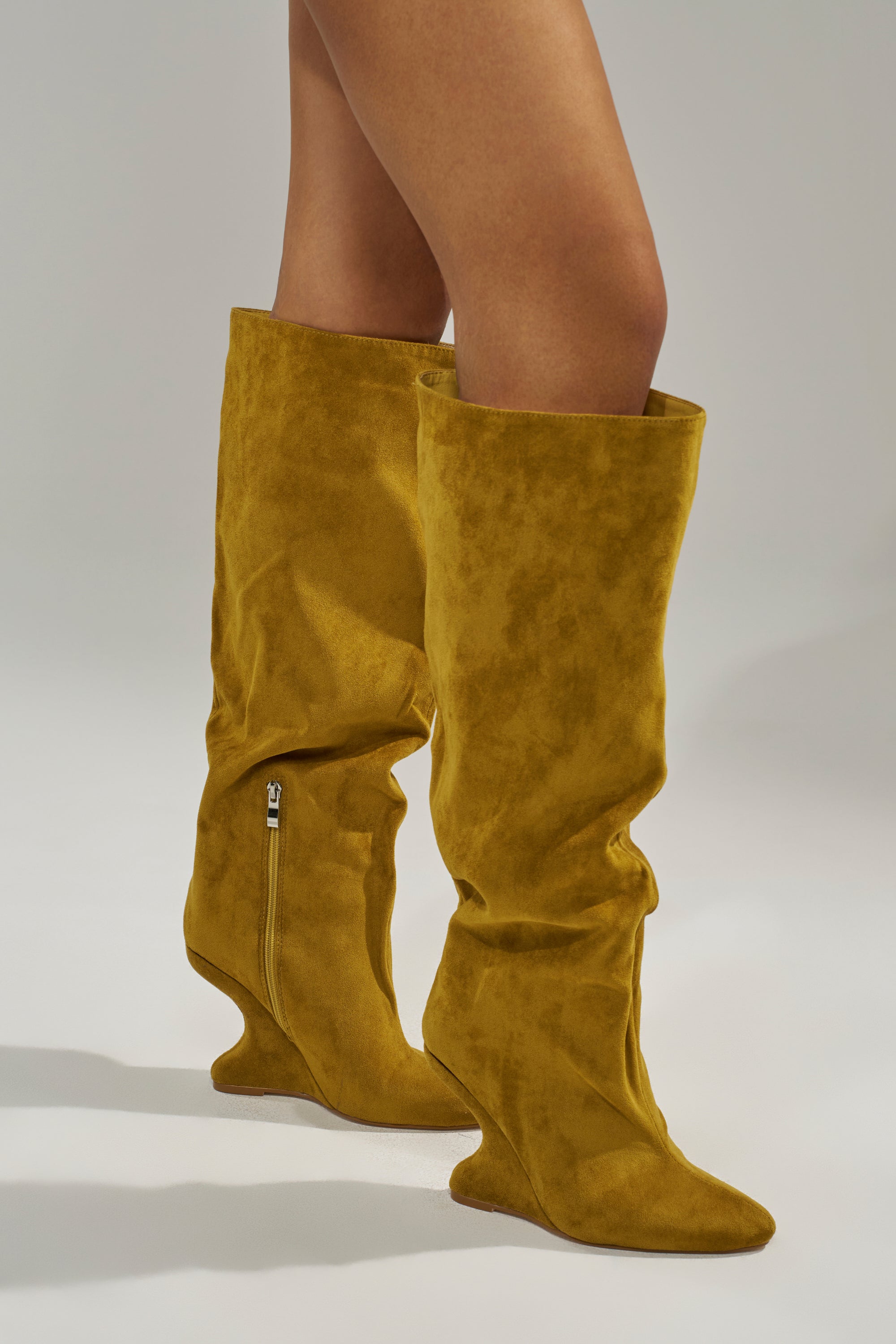 AZALEA WANG VINCE MUSTARD FAUX SUEDE WEDGE BOOT