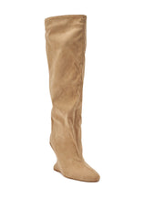 AZALEA WANG VINCE NUDE FAUX SUEDE WEDGE BOOT