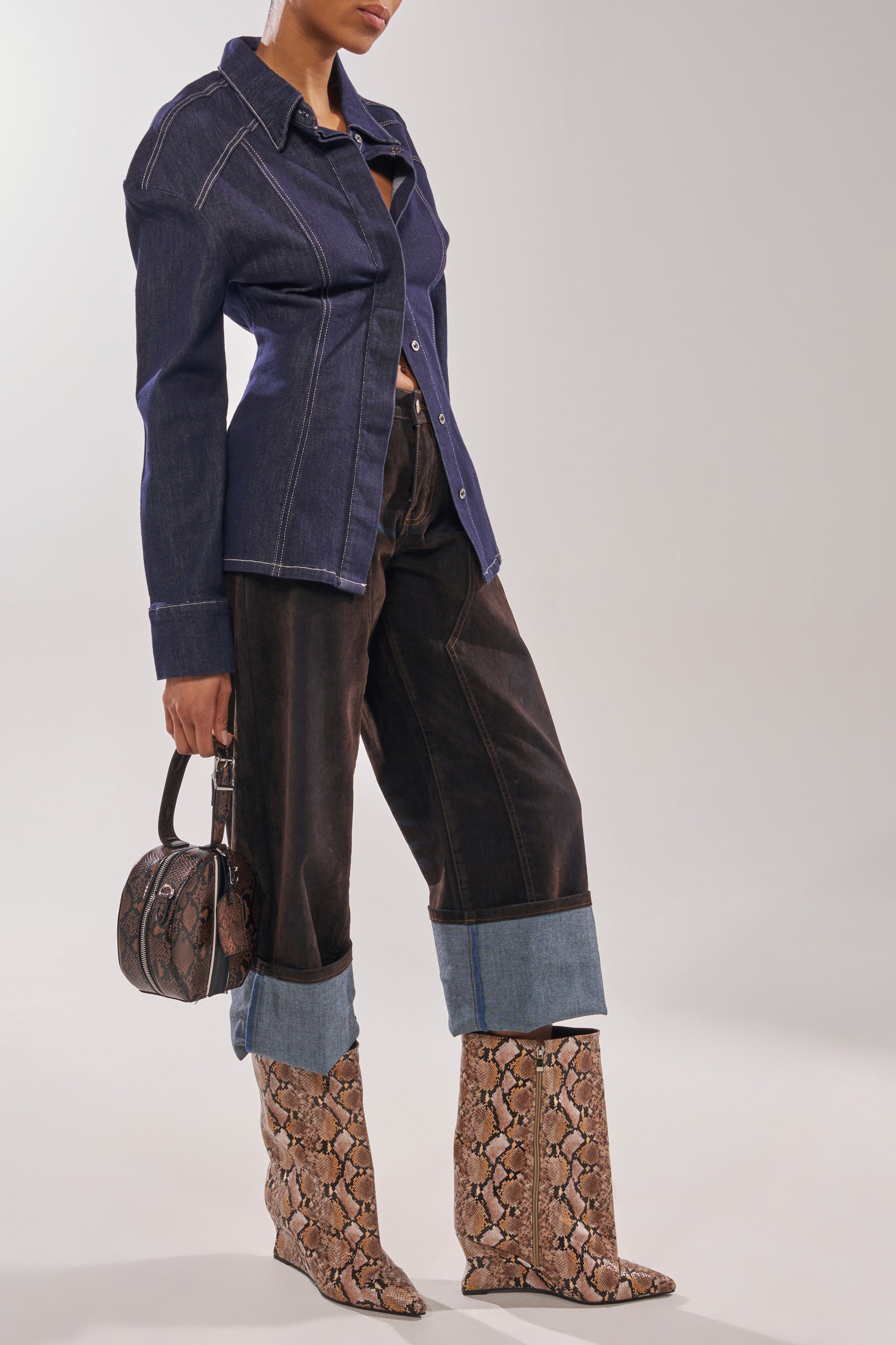 AZALEA WANG VINCI SNAKE PU PRINT WEDGE BOOTIE