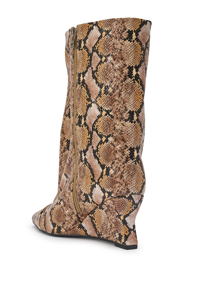 AZALEA WANG VINCI SNAKE PU PRINT WEDGE BOOTIE