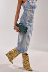 AZALEA WANG VINCI YELLOW SNAKE PU PRINT WEDGE BOOTIE