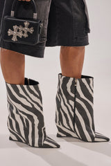 AZALEA WANG VINCI ZEBRA PU PRINT WEDGE BOOTIE