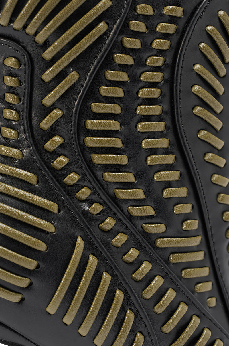 AKIRA GOLD WEAVER BLACK AND OLIVE BOOTIE