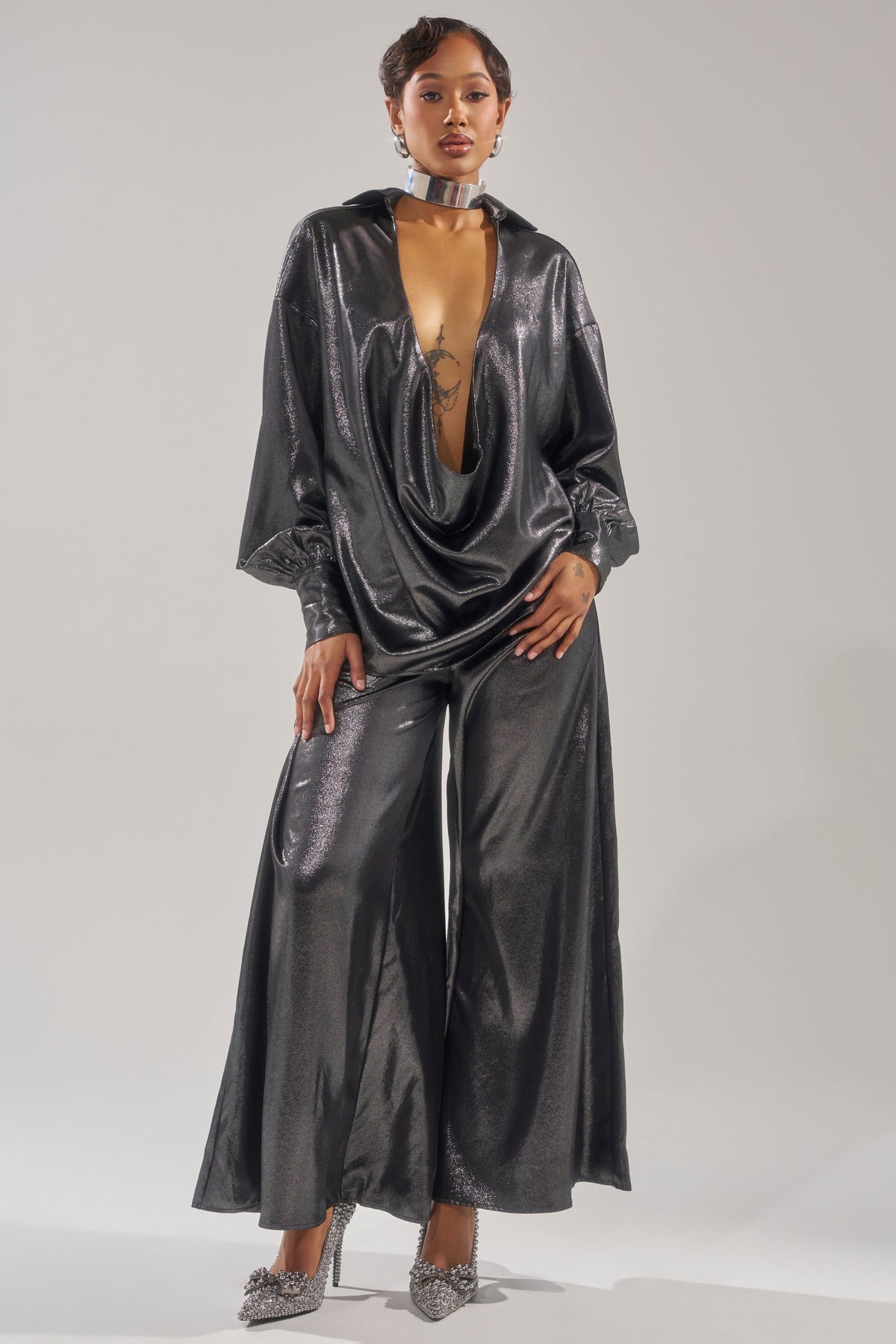 MELINIA METALLIC WIDE LEG PANT