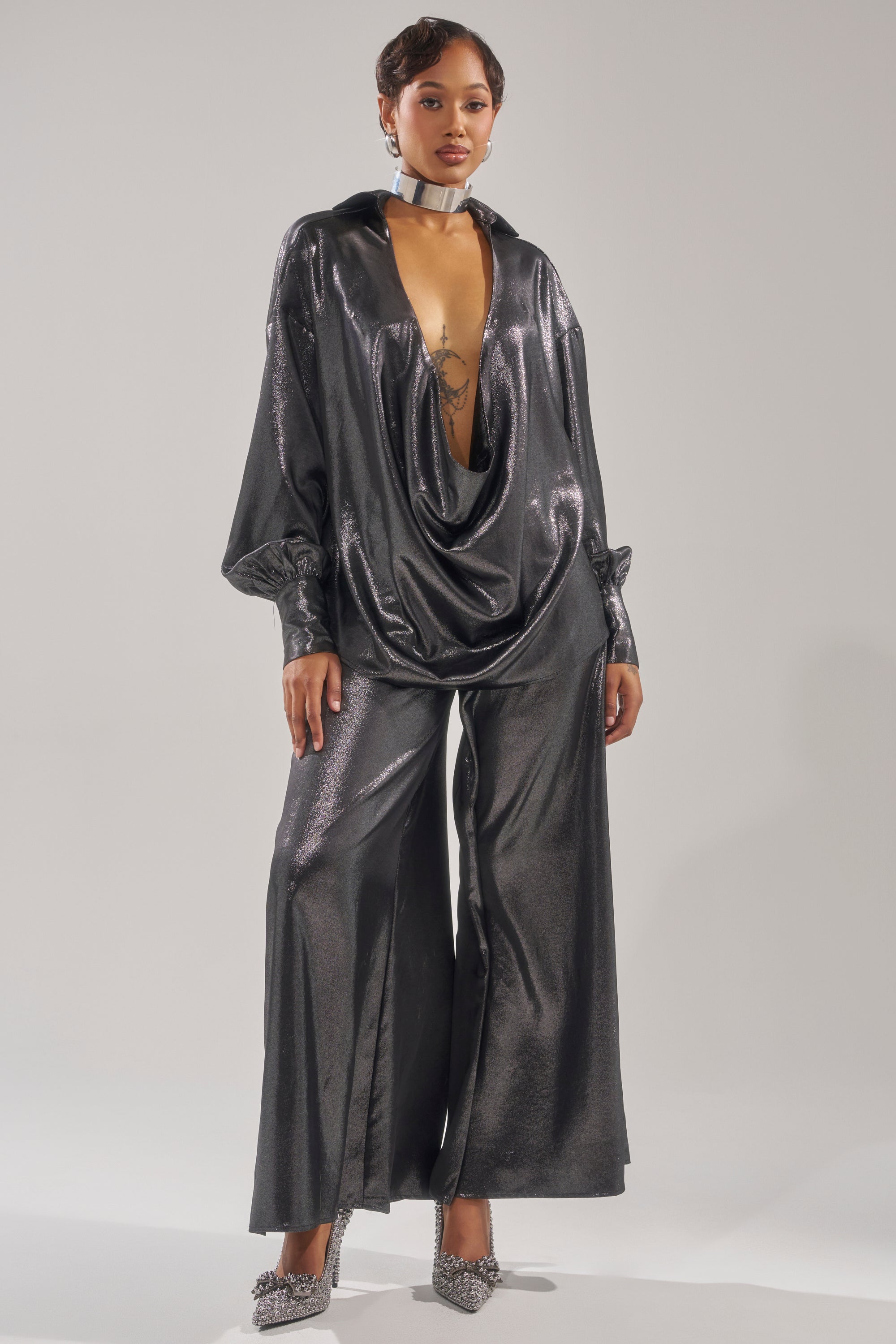 MELINIA METALLIC WIDE LEG PANT