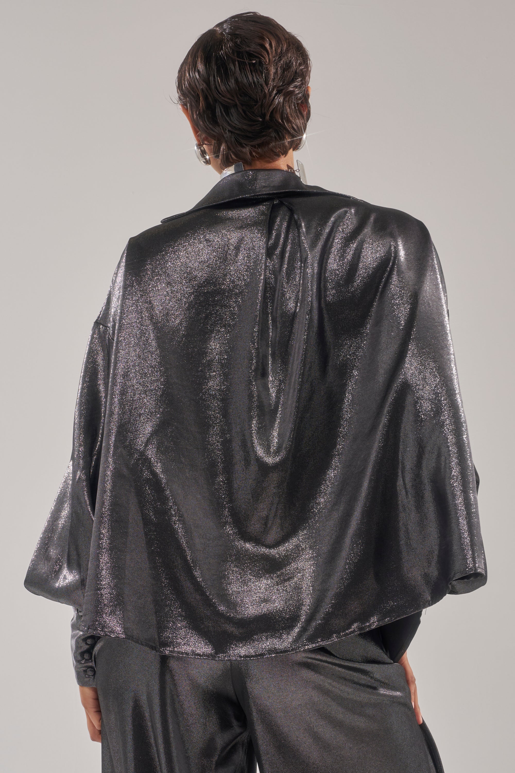 MELINIA METALLIC DRAPE BLOUSE
