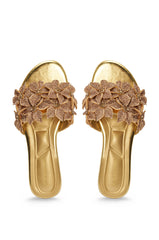 AZALEA WANG YUNA GOLD FLAT GOLD RHINESTONE EMBELLISHED SLIP ON SANDAL